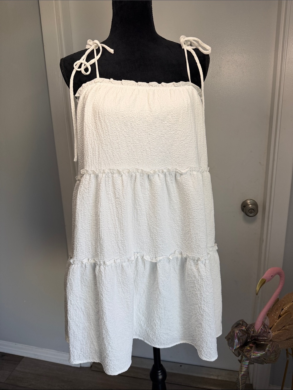 HYFVE White Tiered Tie-Shoulder Mini Dress